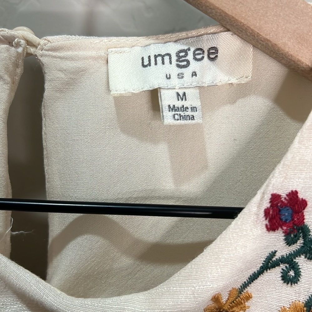 Umgee Embroidered Dress Cream Boho Cottagecore Gauze Flowy Mini Embroidery Midi - Picture 5 of 10